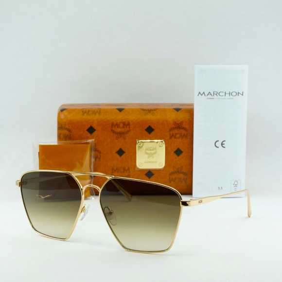 💯 NEW MCM130S 739 SHINY GOLD KHAKI SUNGLASSES - Picture 2 of 14